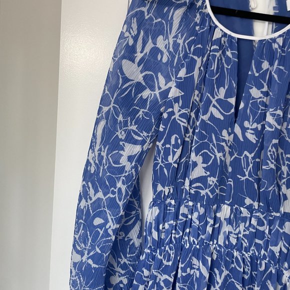 Jonathan Simkhai Harlowe Blouson Mini Dress Floral Print Pleated Keyhole Neck - Picture 4 of 11